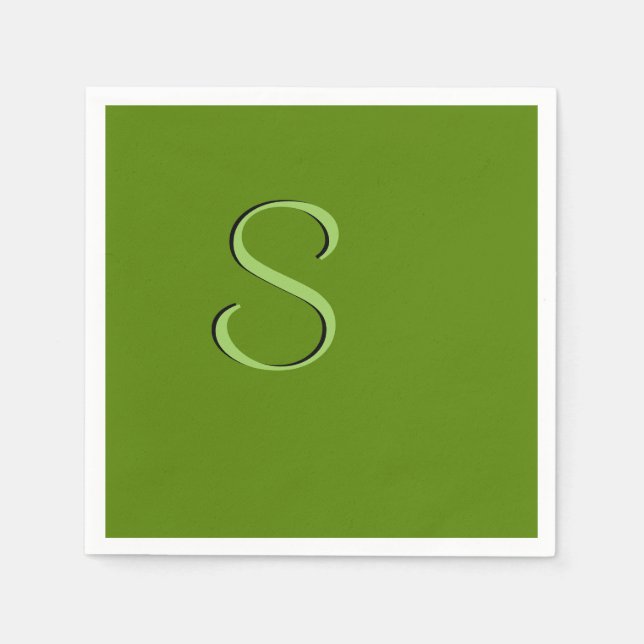 Solid Avocado Green Initialised Napkin (Front)