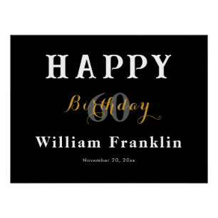 Solid Black 60th Birthday Party Celebration Glossy Poster