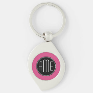 Solid Black and Hot Pink with Monogram Key Ring
