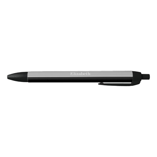 Solid Black, Dark Grey Ribbon Name Monogram Black Ink Pen (Bottom)