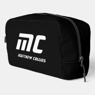 Solid Black Monogram Name Text Simple for Him Dopp Kit