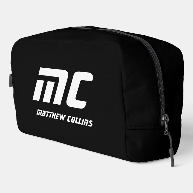 Solid Black Monogram Name Text Simple for Him Dopp Kit (Right Corner)