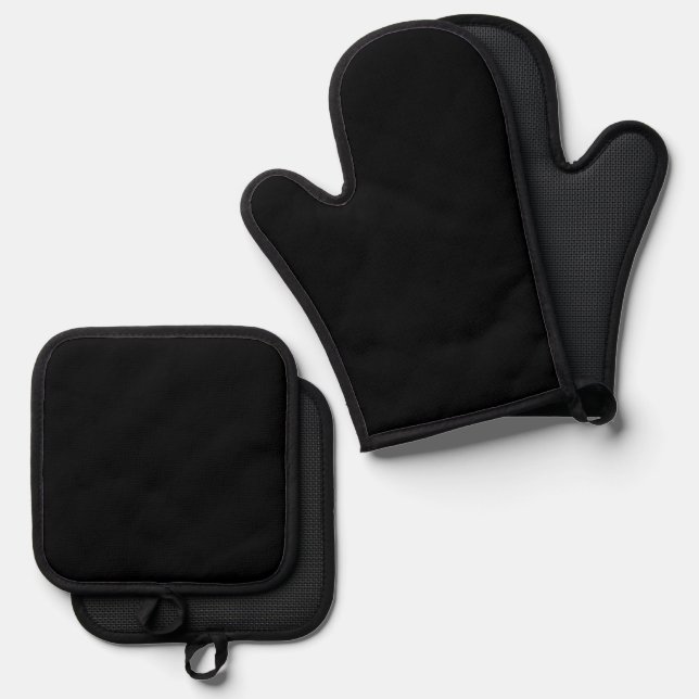 Solid black oven mitt & pot holder set (Front/Back)