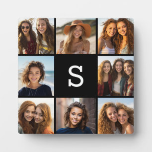 Solid Black Photo Collage Custom Monogram Plaque