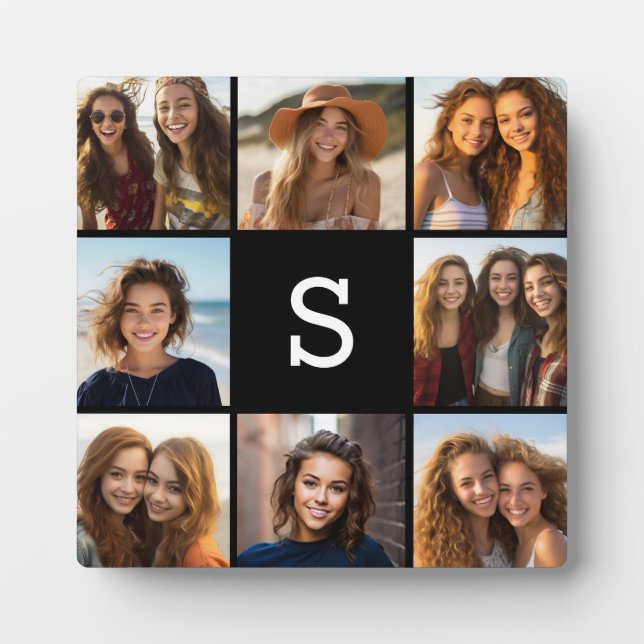 Solid Black Photo Collage Custom Monogram Plaque (Front)