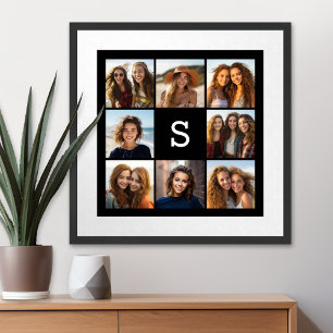 Solid Black Photo Collage Custom Monogram Poster