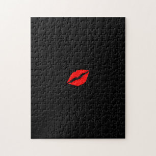 Solid Black Red Lips Lipstick Kiss Difficult Hard Jigsaw Puzzle