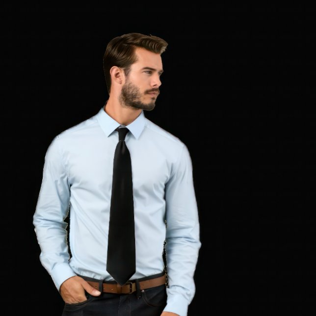 Solid Black Tie (Man wearing a solid black necktie.
)