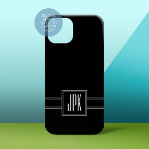 Solid Black with Triple Monogram iPhone Case
