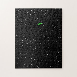 Solid Black with UFO Flying Saucer Stars Difficult Jigsaw Puzzle