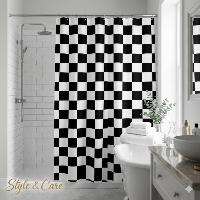 Solid Black with White Square Pattern Shower Curtain (Solid Black with White Square Pattern Shower Curtain)
