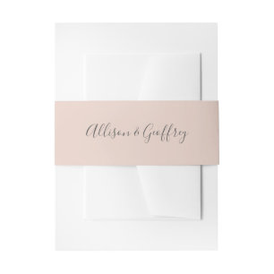 Solid Blush & Grey Calligraphy Script Wedding Invitation Belly Band