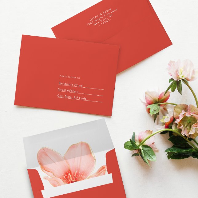 Solid bold Grapefruit Red modern wedding Envelope (Creator Uploaded)