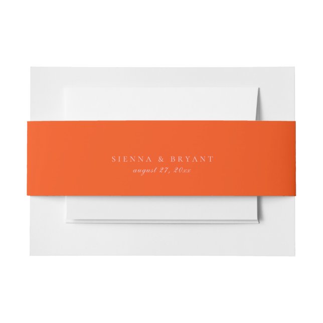 Solid Bright Orange Colour Wedding Invitation Belly Band (Front Example)