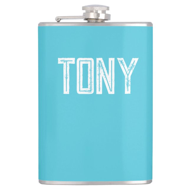 Solid Bright Sky Blue Custom Name Monogram Hip Flask (Front)