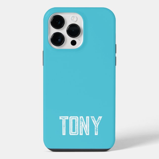 Solid Bright Sky Blue Custom Name Monogram iPhone Case (Back)