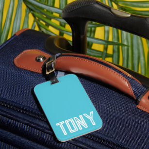 Solid Bright Sky Blue Custom Name Monogram Luggage Tag