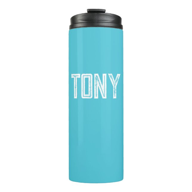 Solid Bright Sky Blue Custom Name Monogram Thermal Tumbler (Front)