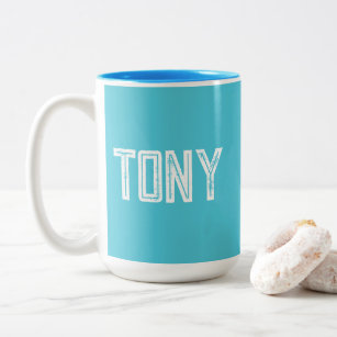 Solid Bright Sky Blue Custom Name Monogram Two-Tone Coffee Mug