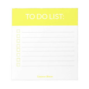 Solid bright yellow personalised to do list notepad