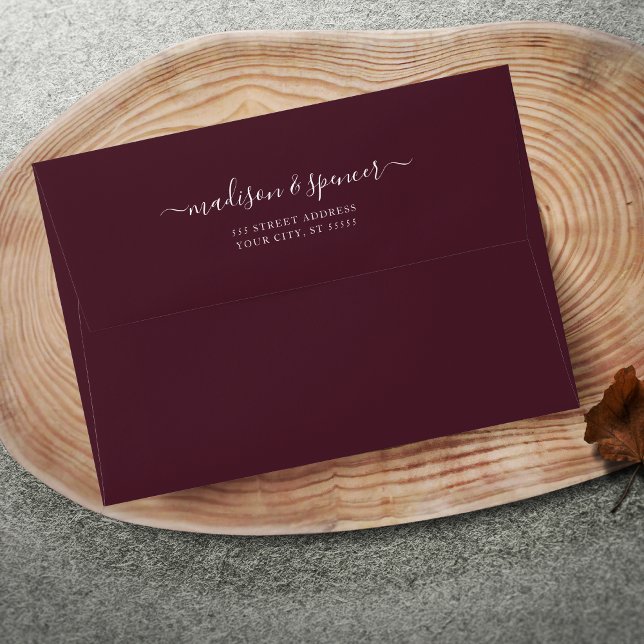 Solid Burgundy Red Elegant Modern Wedding 5x7 Envelope (Creator Uploaded)