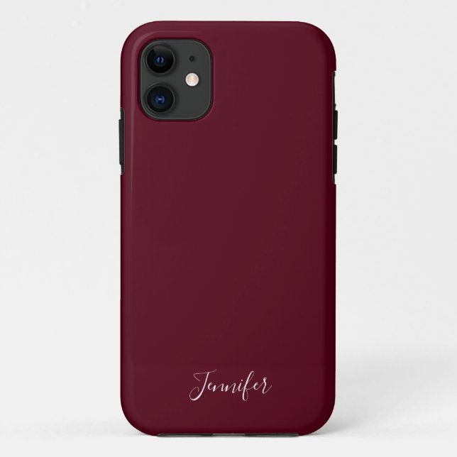 Solid Burgundy Wine Colour Chic Custom Monogram Case-Mate iPhone Case (Back)