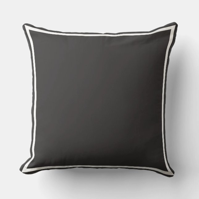 Solid Charcoal Grey with White Trim Throw Pillow (Front)