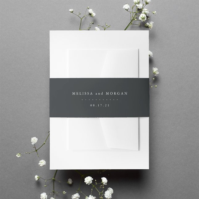 Solid Charcoal Off-Black Personalized Wedding Invitation Belly Band (Creator Uploaded)