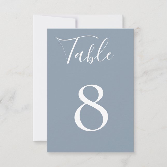 Solid Chic Dusty Blue Table Number Card (Front)