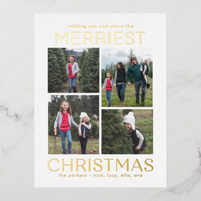 Solid Clean Collage FOIL Christmas Card Postcard (Front)