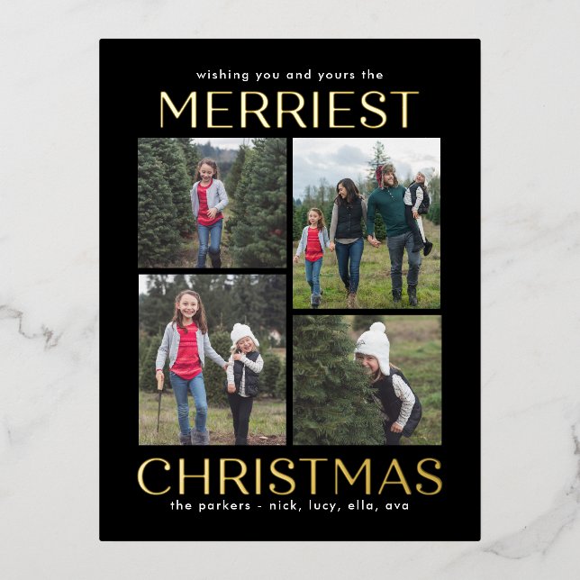 Solid Clean Collage FOIL Christmas Card Postcard (Front)