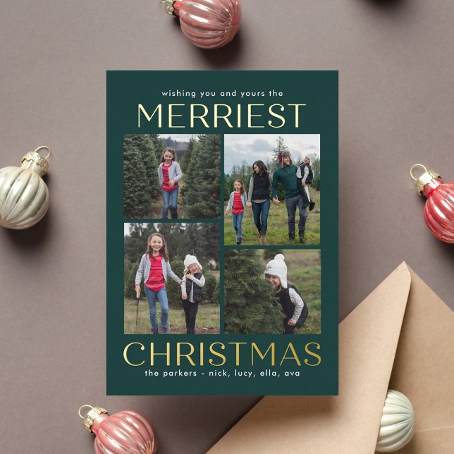 Solid Clean Collage FOIL Christmas Photo Card (Creator Uploaded)