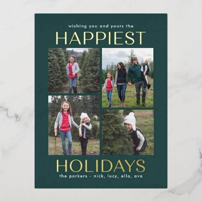 Solid Clean Collage FOIL Holiday Card Postcard (Front)
