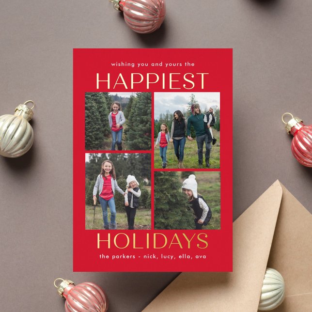 Solid Clean Collage FOIL Holiday Photo Card (Creator Uploaded)