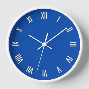 Solid Cobalt Blue White Numbers Round Wall Clock
