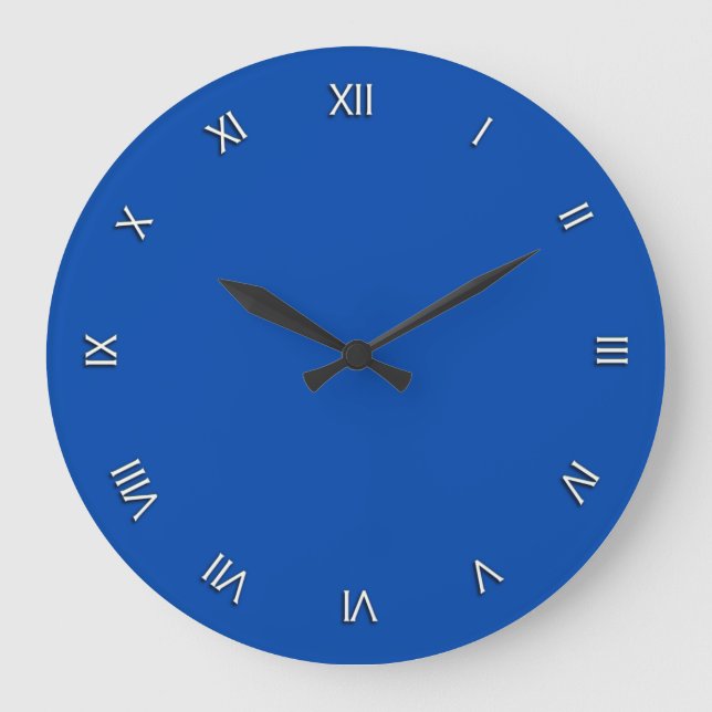 Solid Cobalt Blue White Roman Numerals Wall Clock (Front)