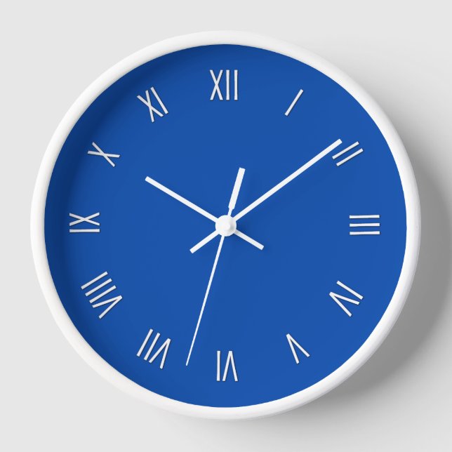 Solid Cobalt Blue with White Roman Numer Wall Clock (Front)
