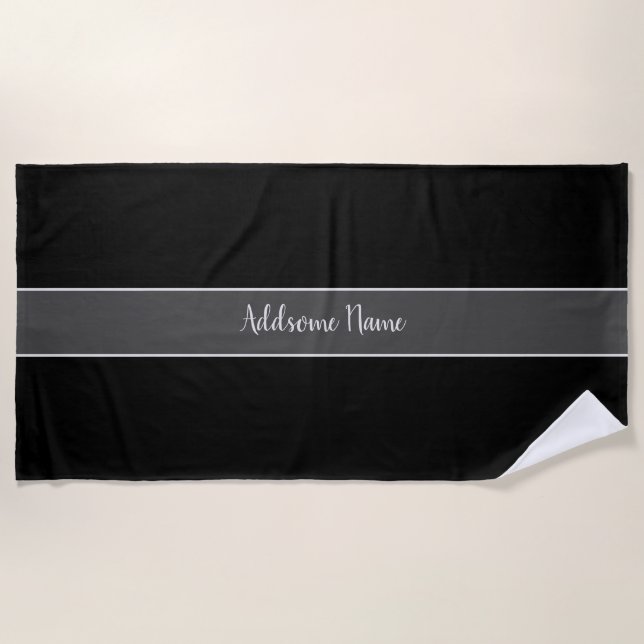 Solid Colour Basic Black Modern Stylish Beach Towel (Front)