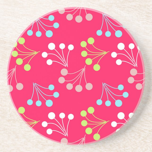 Solid colour berries simple pattern retro sixties  coaster (Front)