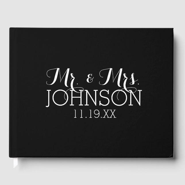 Solid Colour Black Mr & Mrs Wedding Favours Guest Book (Front)