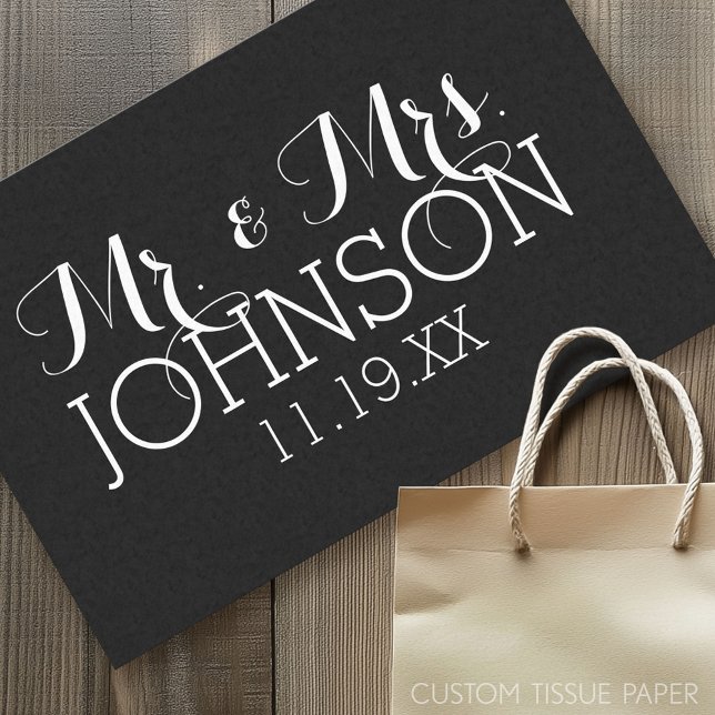 Solid Colour Black Mr & Mrs Wedding Favours Tissue Paper (Custom Tissue Paper)