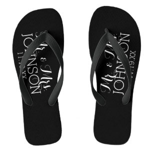 Solid Colour Black Mr & Mrs Wedding Memento Thongs