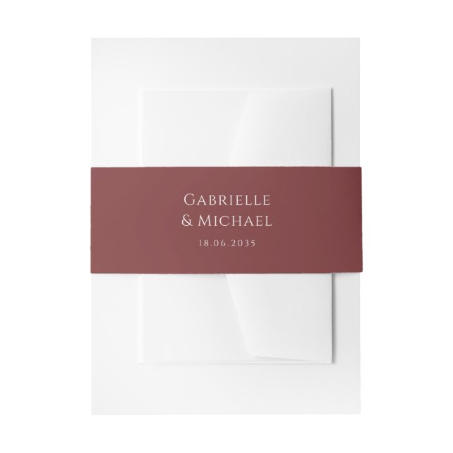 Solid colour burgundy  invitation belly band (Front Example)