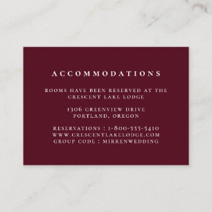 Solid Colour Burgundy Red Wedding Accommodations Enclosure Card