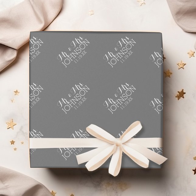 Solid Colour Charcoal - Mr & Mrs Wedding Favours Wrapping Paper (Personalized Wedding Anniversary Wrapping Paper)