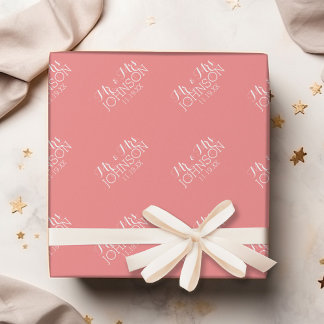 Solid Colour Coral Peach - Mr & Mrs Wedding Favour Wrapping Paper