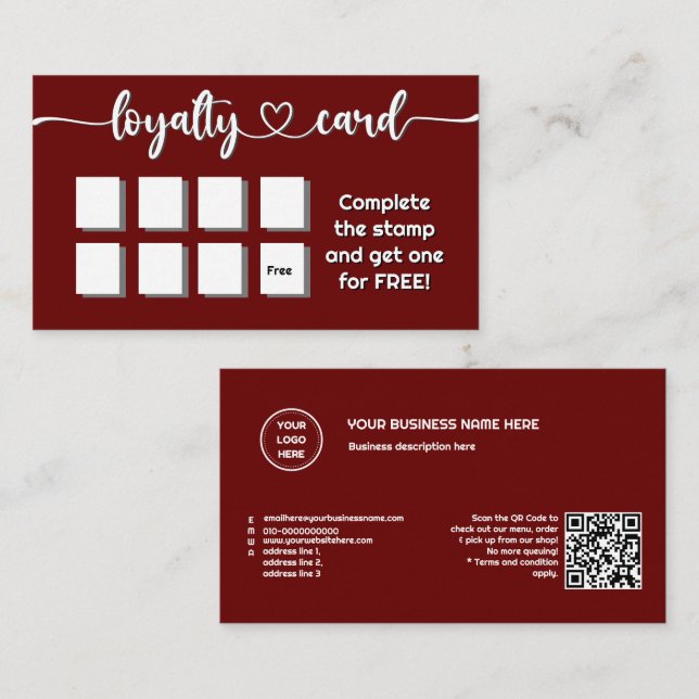 Solid Colour Dark Red Add Your Logo QR Code Loyalty Card (Front/Back)