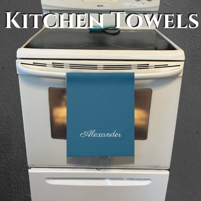 Solid Colour Dark Teal Blue template White Script Tea Towel (Creator Uploaded)