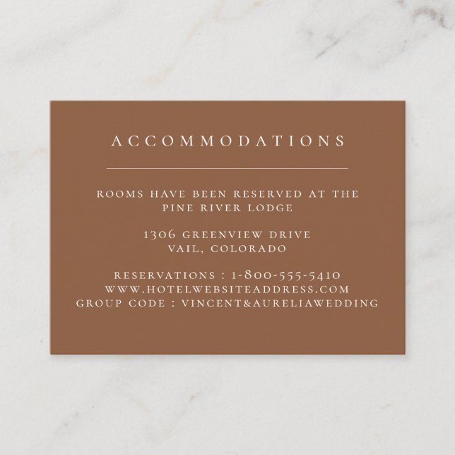 Solid Colour Earthy Rust Wedding Accommodations Enclosure Card (Front)