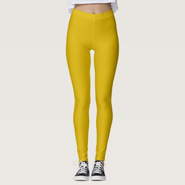 Solid colour goldenrod plain mustard yellow leggings (Front)